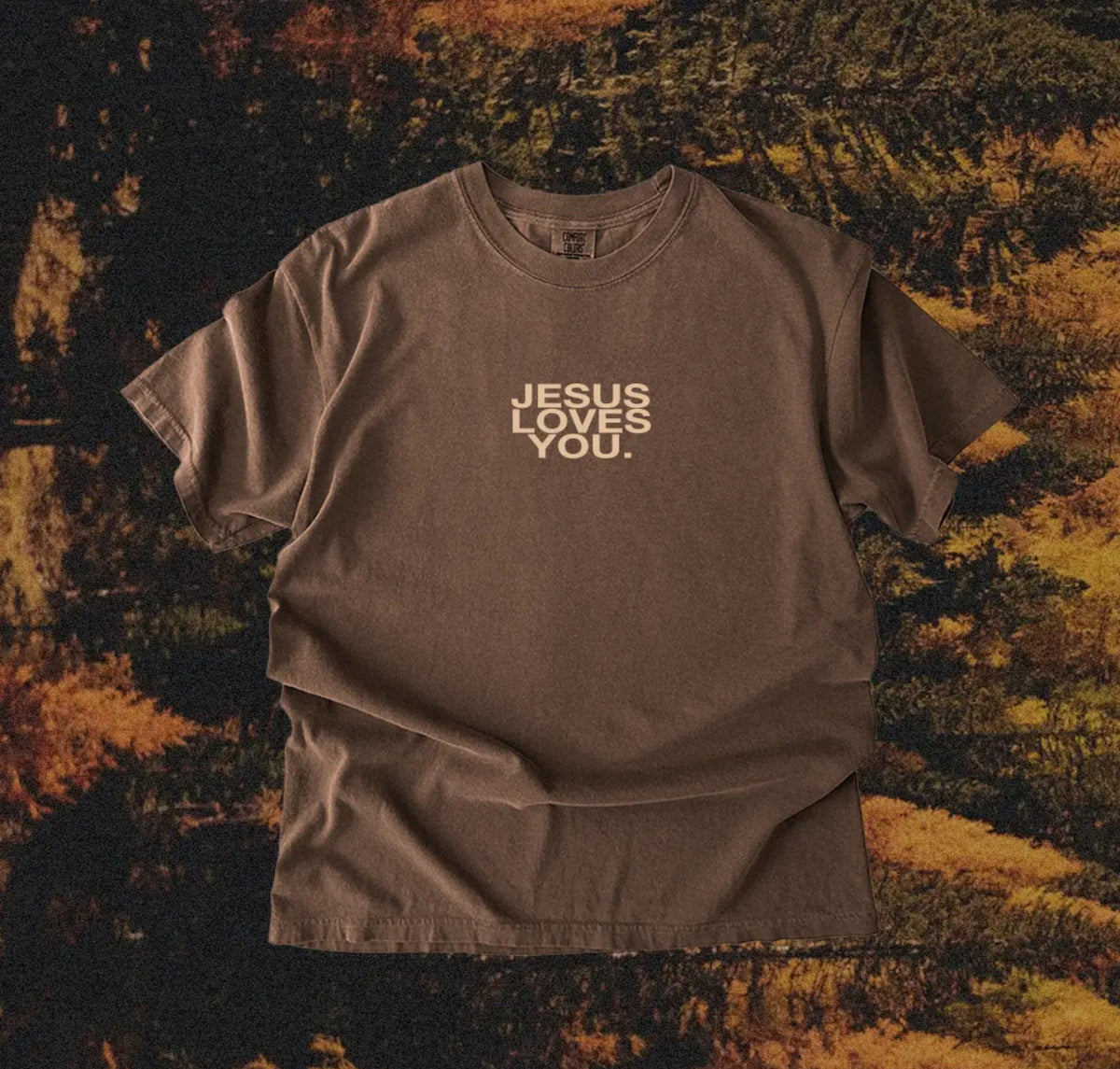 Brown & Tan Jesus Loves You Comfort Color Tee