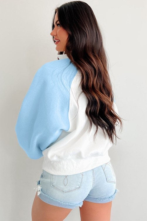 White & Blue Buttoned Top