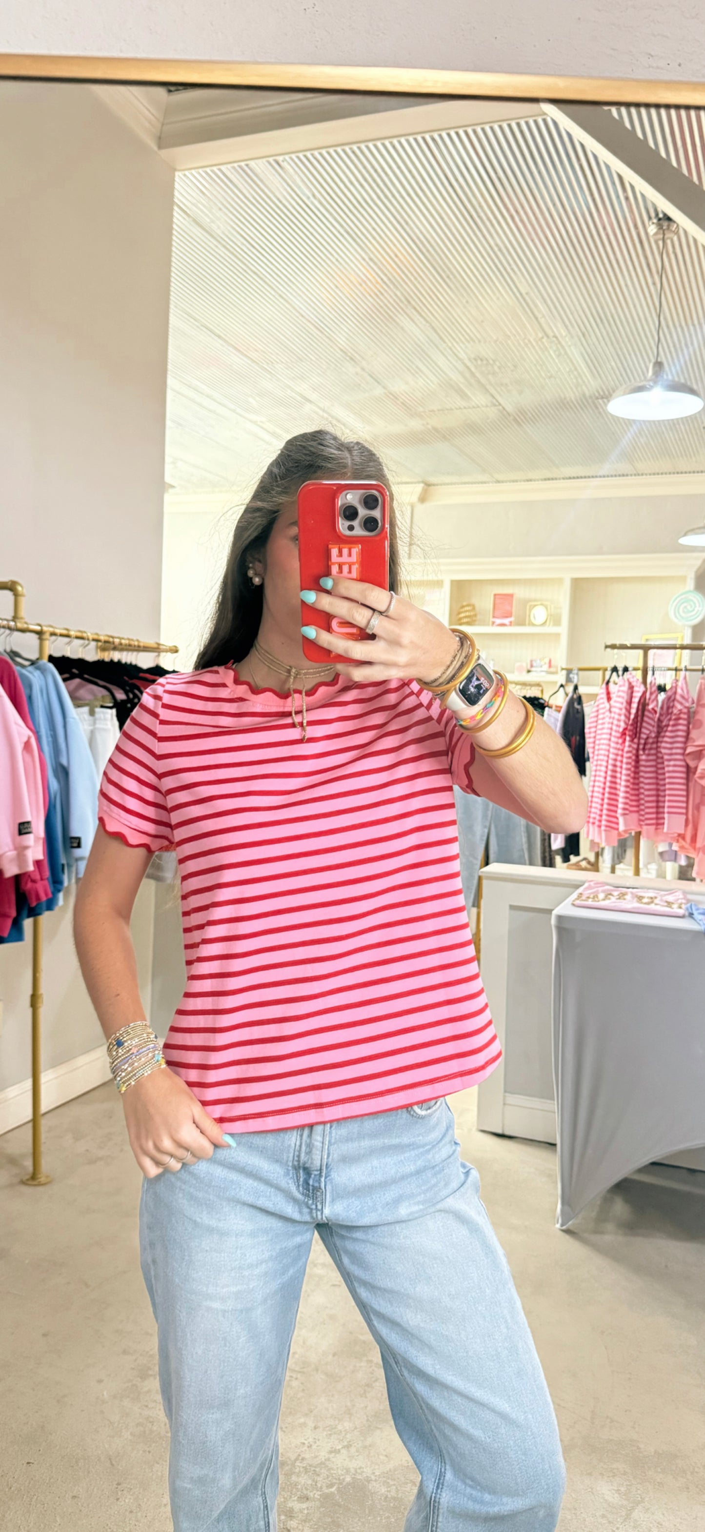 Pink & Red Striped Top