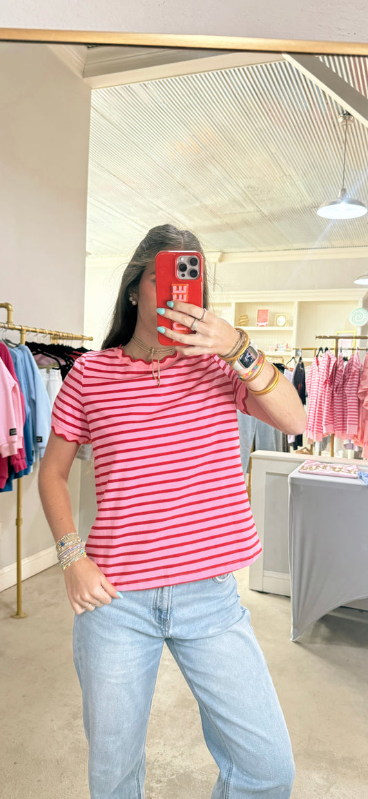 Pink & Red Striped Top