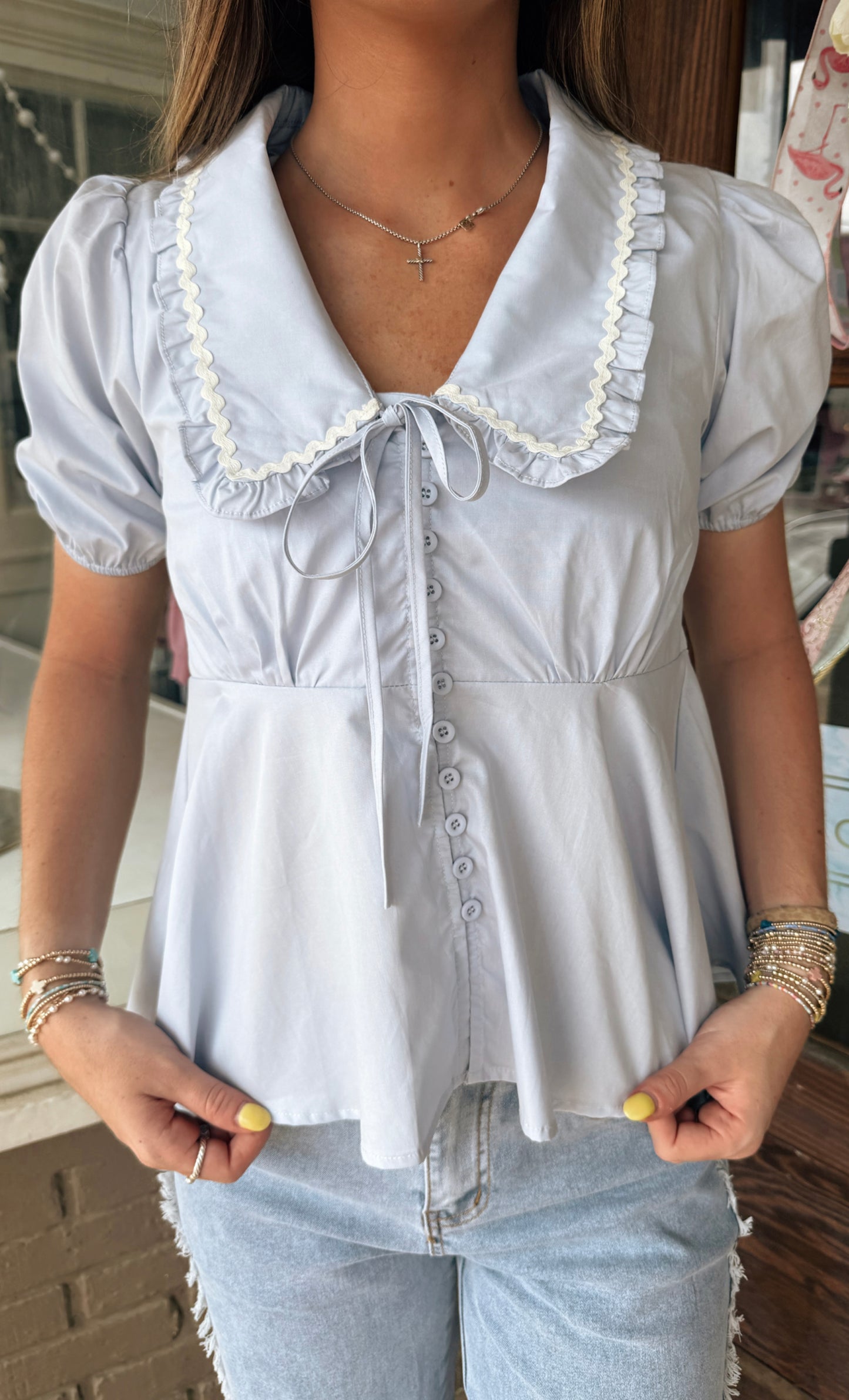 Blue Collared Top