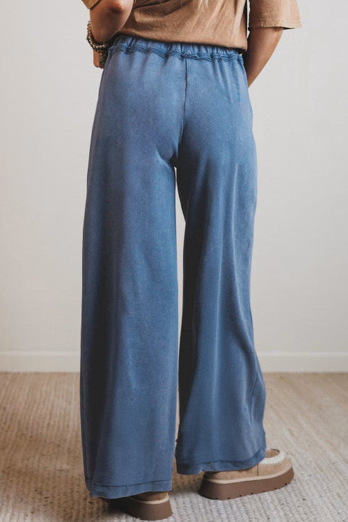 Blue Wide Leg Pants with Pockets
