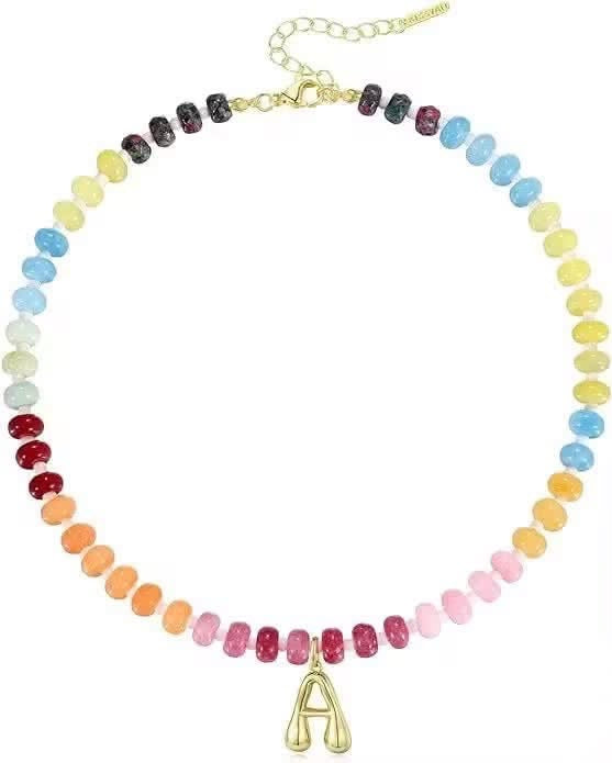 Rainbow Beaded Initial Necklace