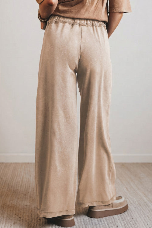 Khaki Wide Leg Pants with Pockets