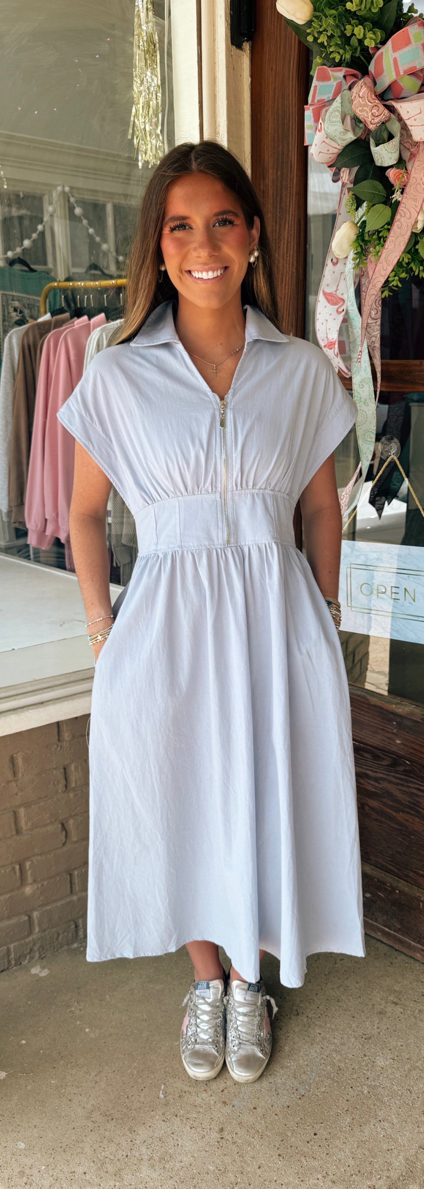 Blue Collared Midi Dress