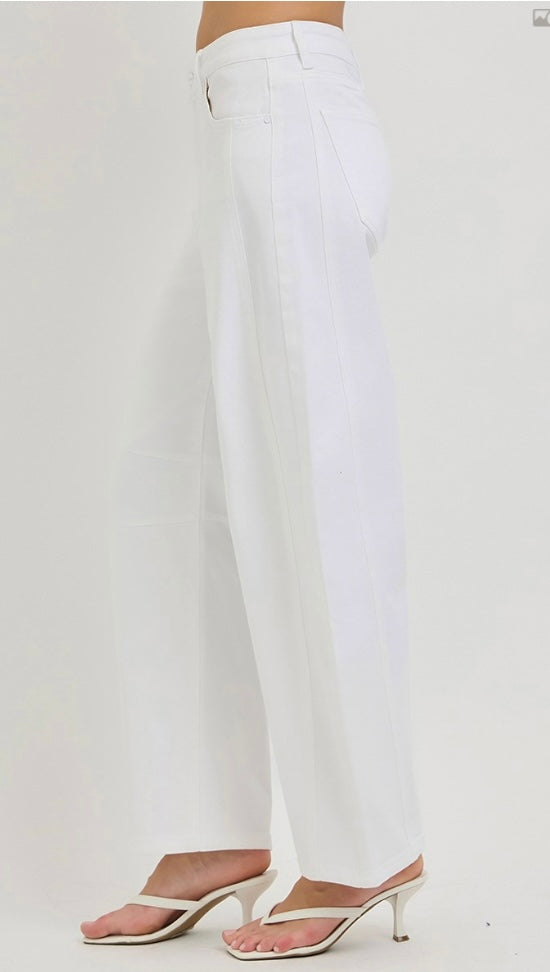 Risen White Barrel Jeans