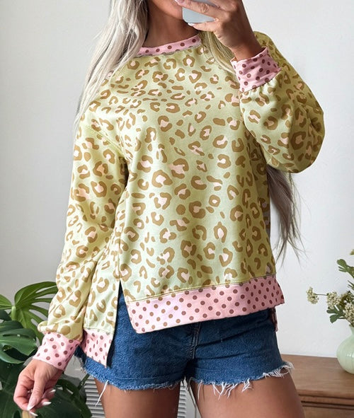 Green Leopard Long Sleeve Top