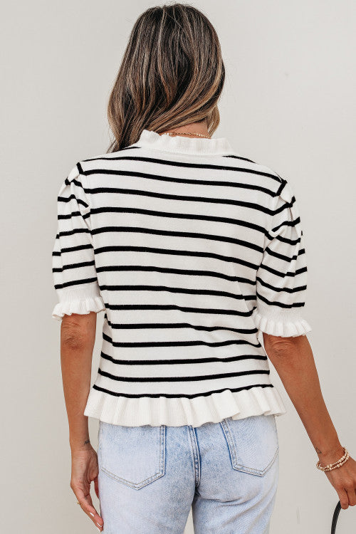 Striped Ruffle Trim Top