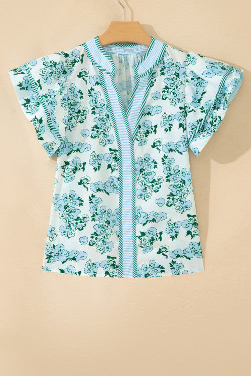 Green Floral Meets Stripes Top