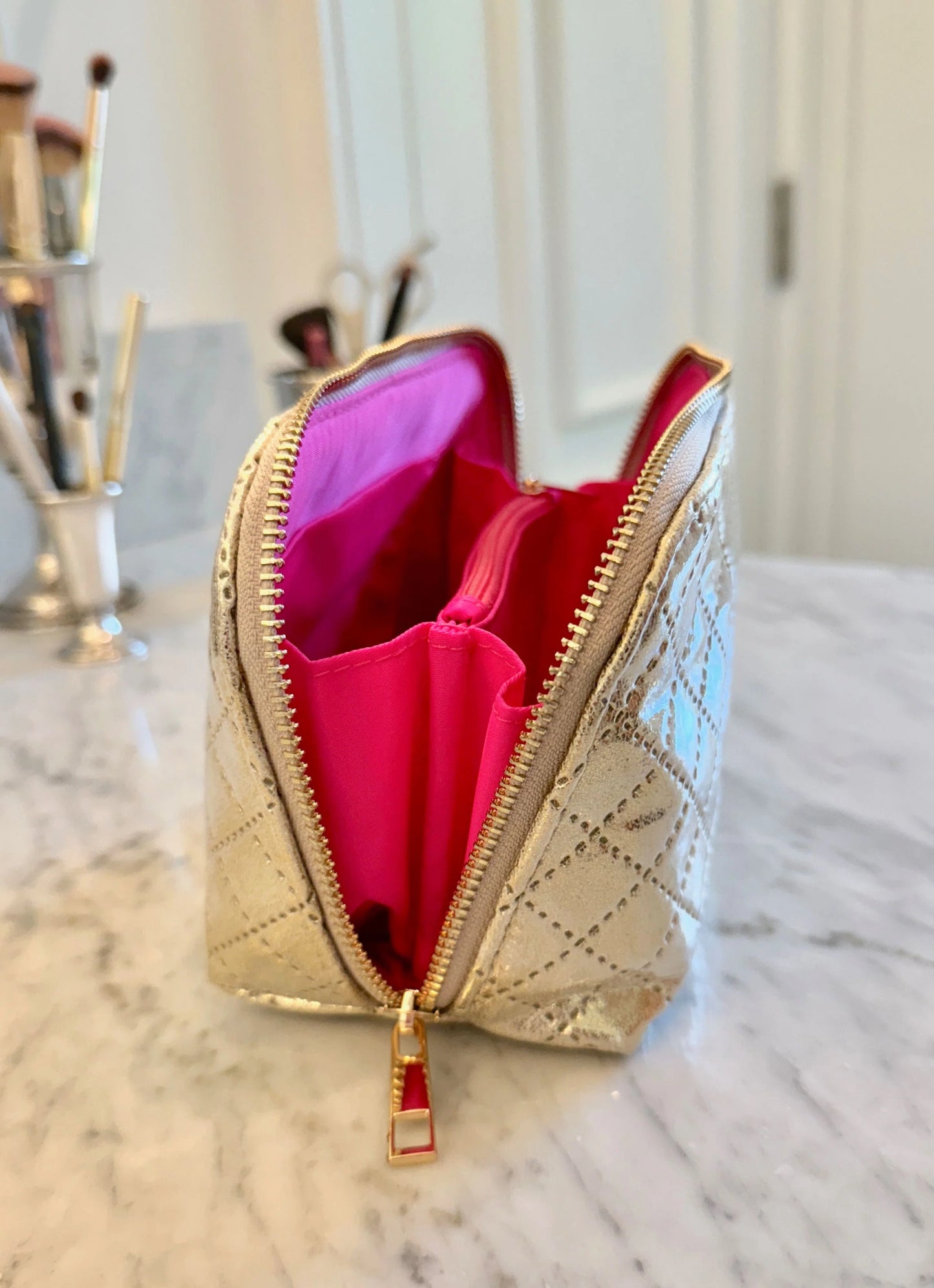 Caroline Hill Gold Makeup Pouch