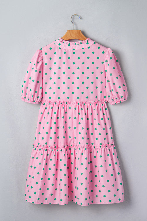 Pink and Green Polka Dot Dress with Pockets