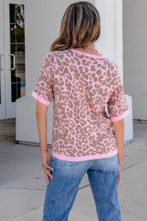 Pink Leopard Button Down Cardigan