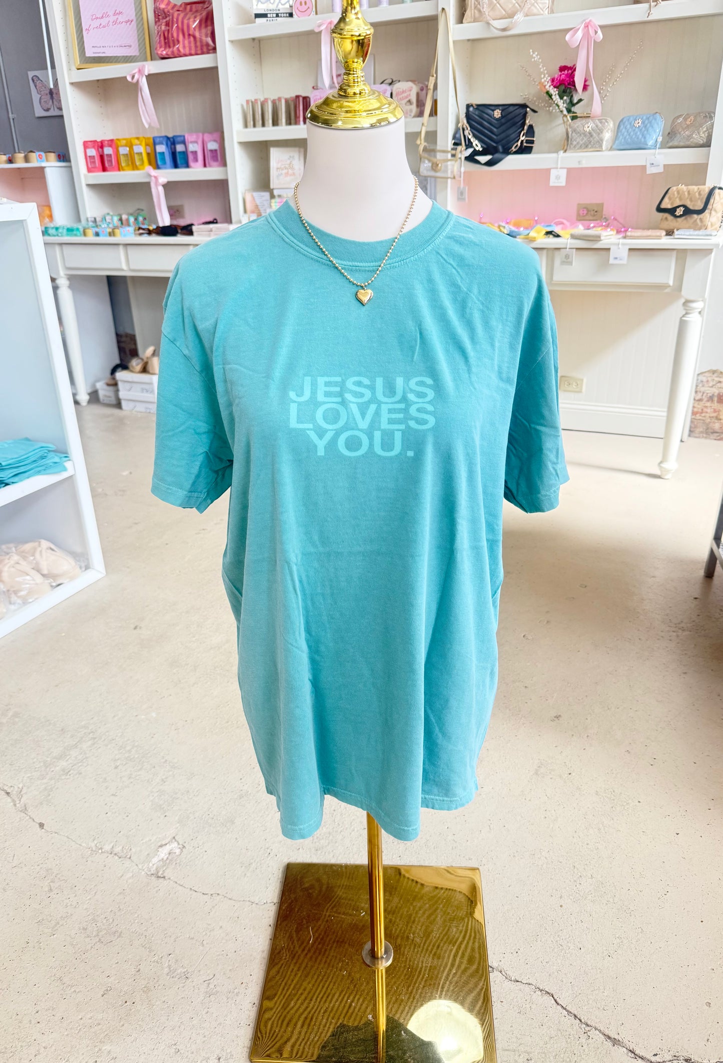 Teal Jesus Loves You Comfort Color Tee