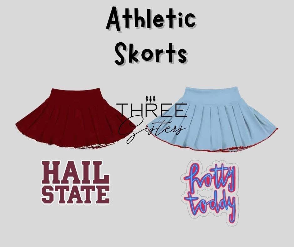 Girls Maroon Athletic Skort with White Trim Detail