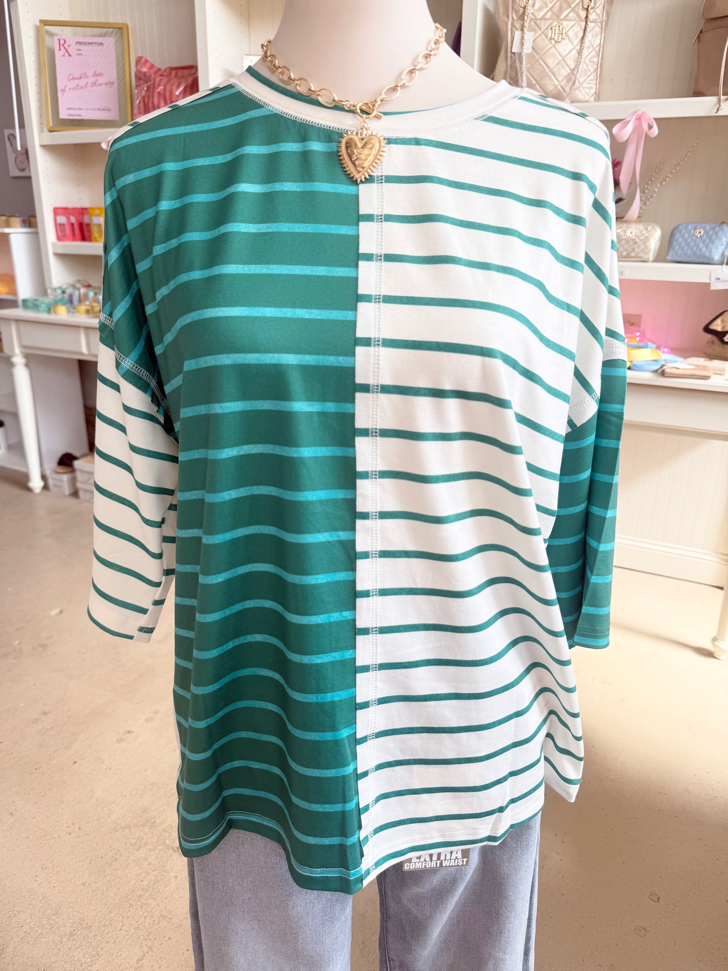 Green Stripe Color Block Top