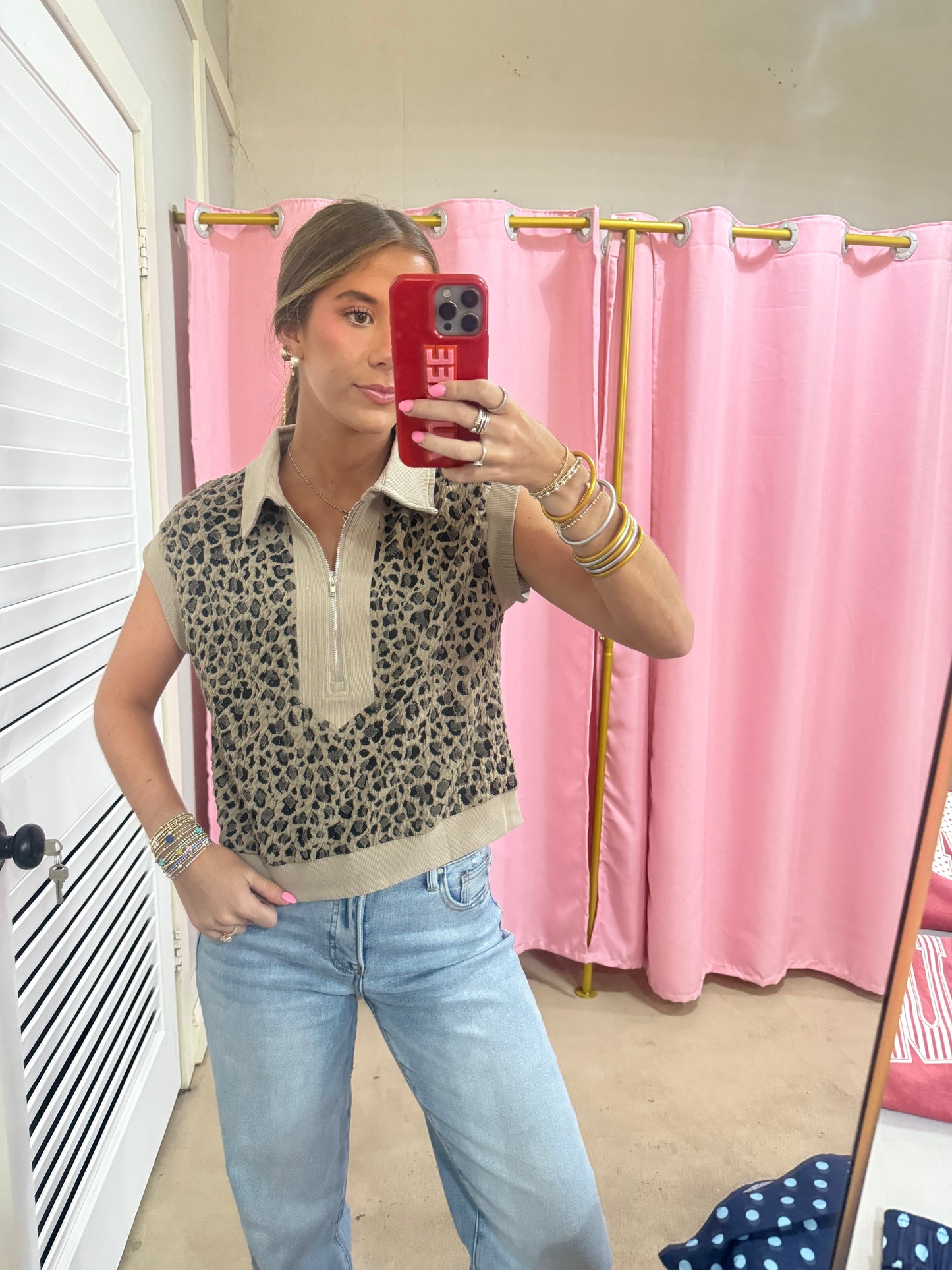 Leopard Collared Top