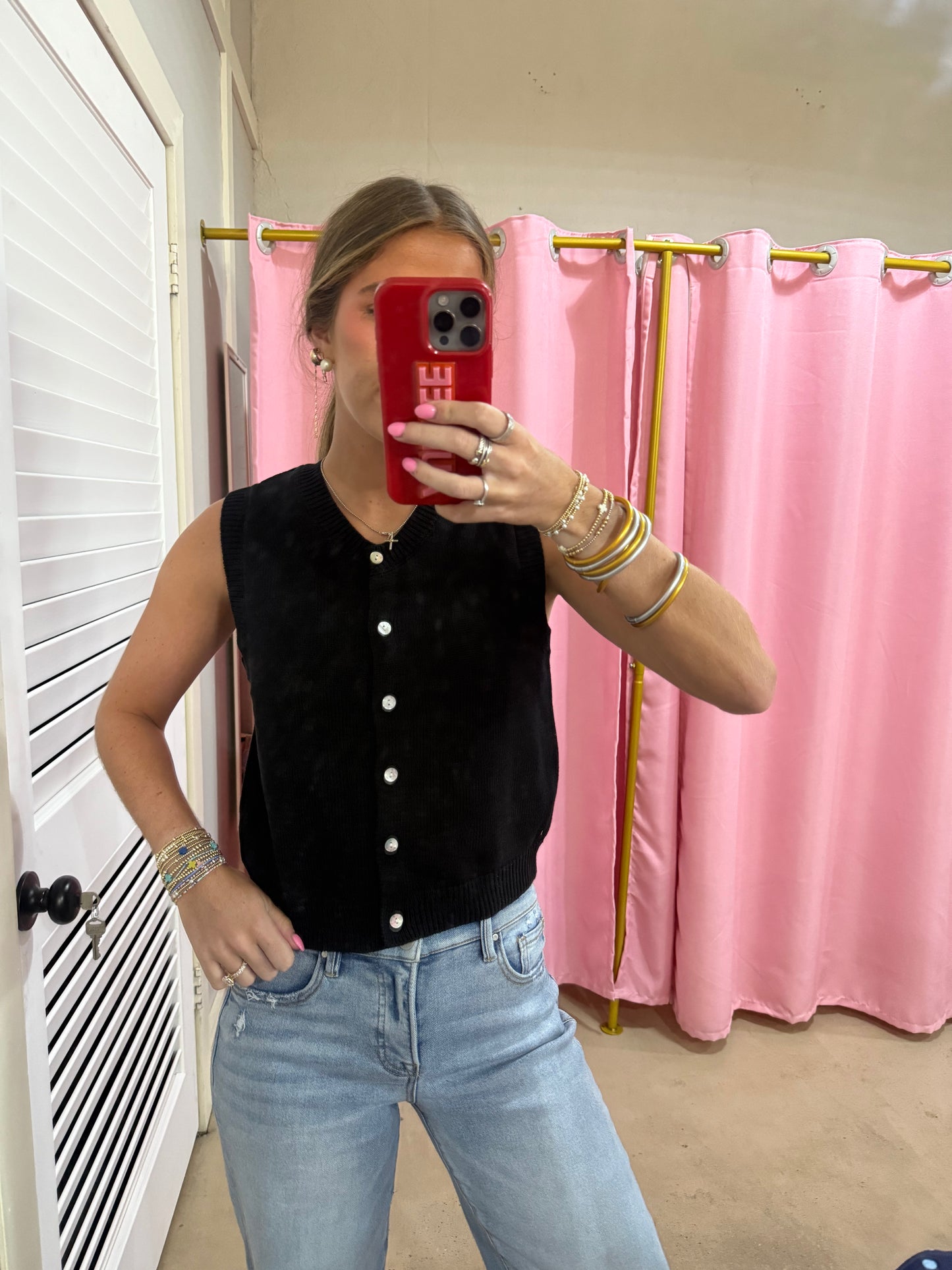 Black Buttoned Sweater Vest