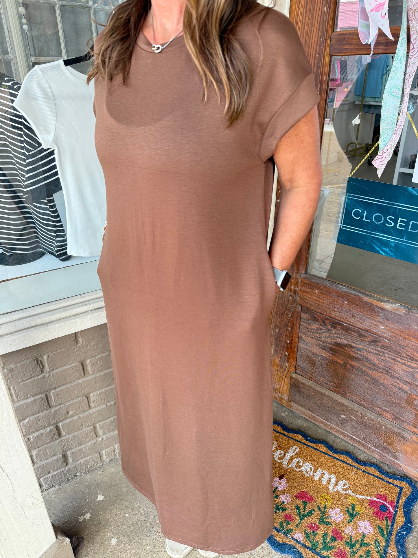 Brown Maxi Dress with Side Slits