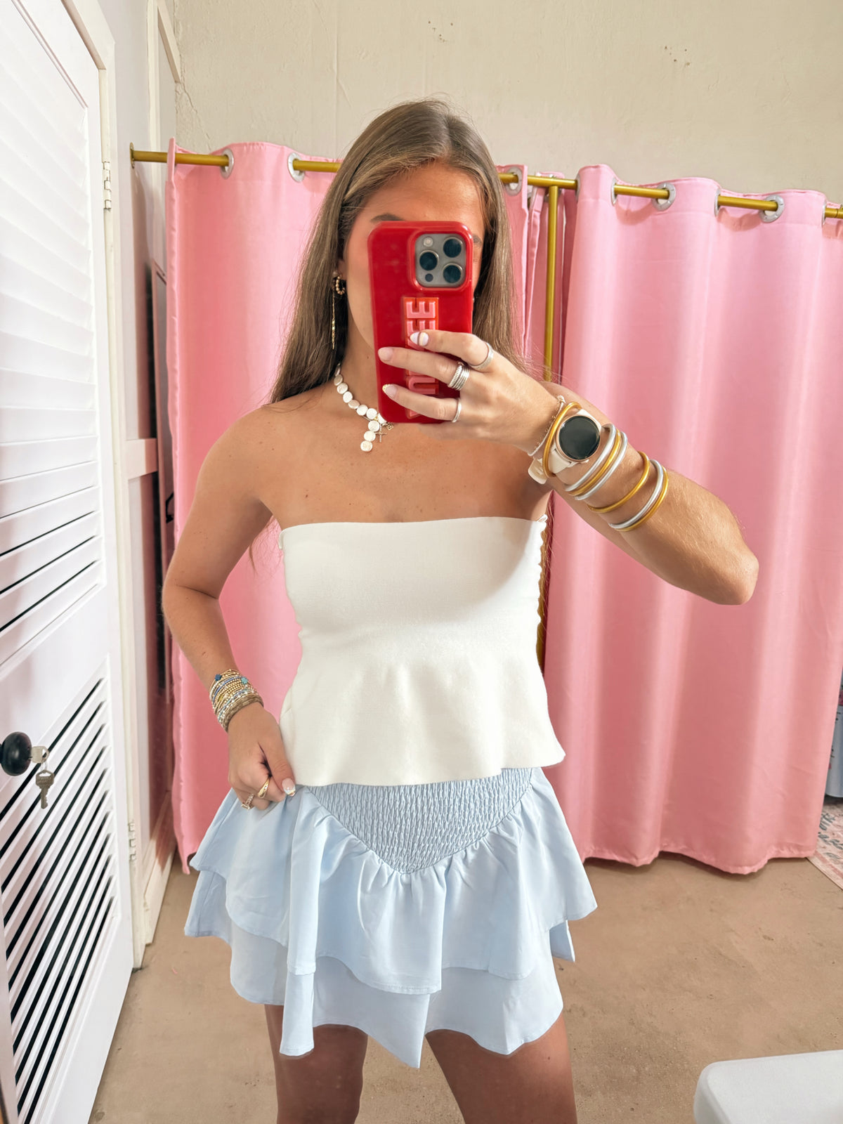 Light Blue Smocked Ruffle Skort