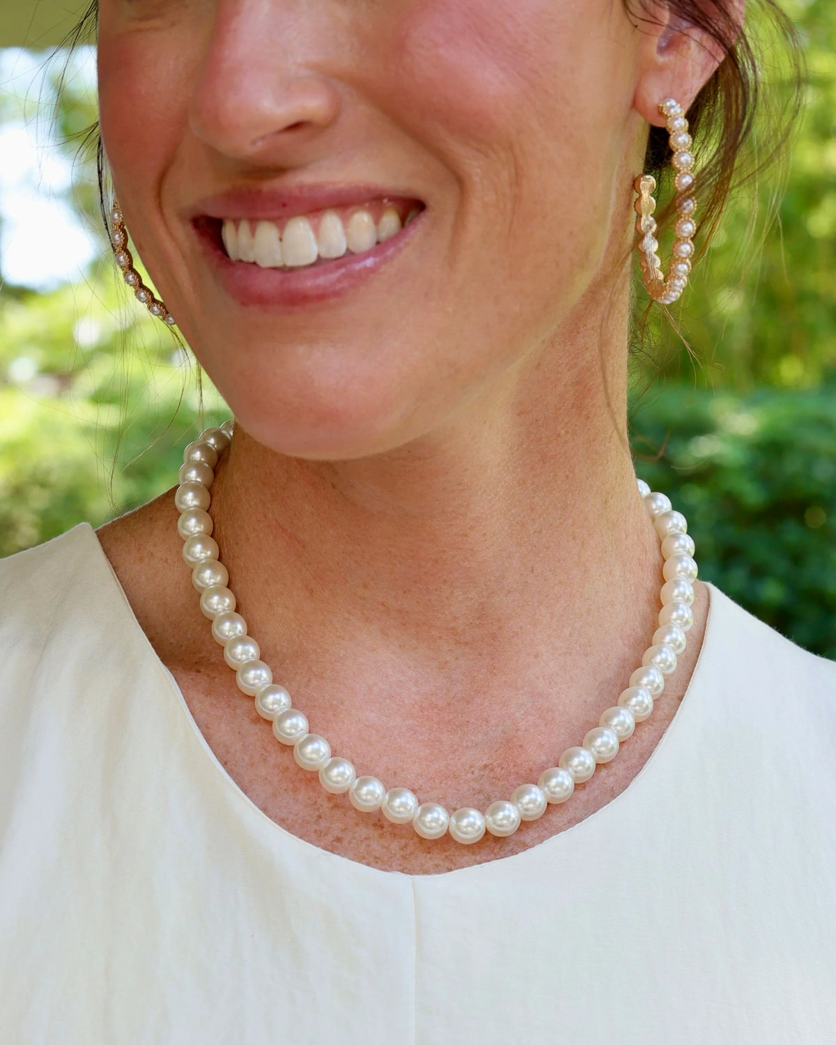 Caroline Hill Two Strand Magnetic Pearl Leopard Scarf Necklace