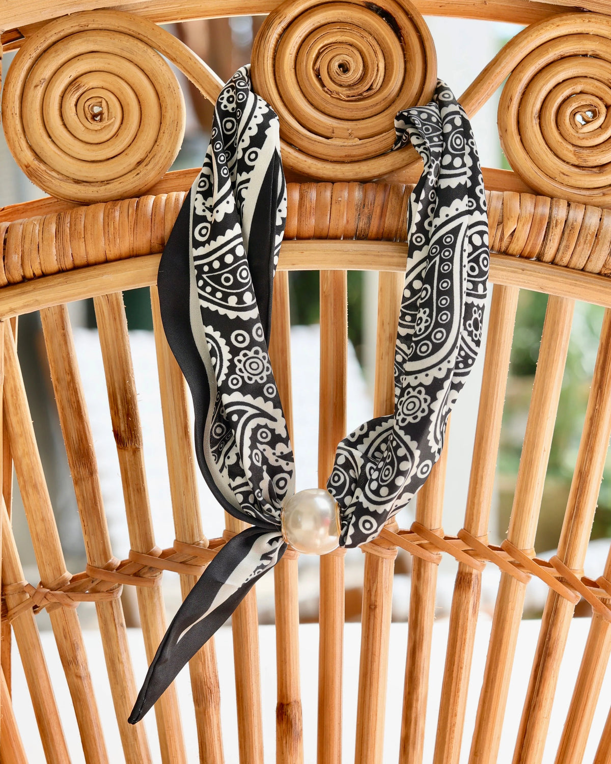 Caroline Hill Magnetic Pearl Black Paisley Scarf Necklace