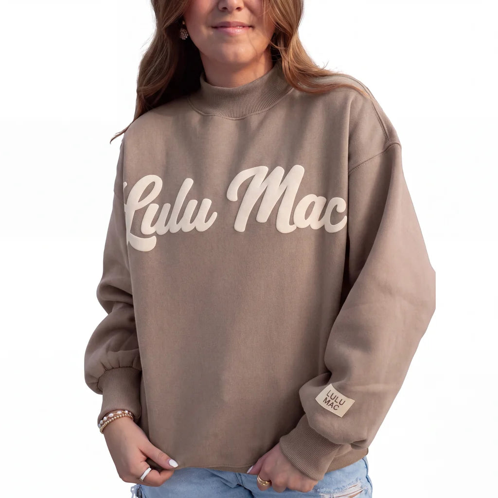 Lulu Mac Script Brown/Cream Mock Neck Sweatshirt