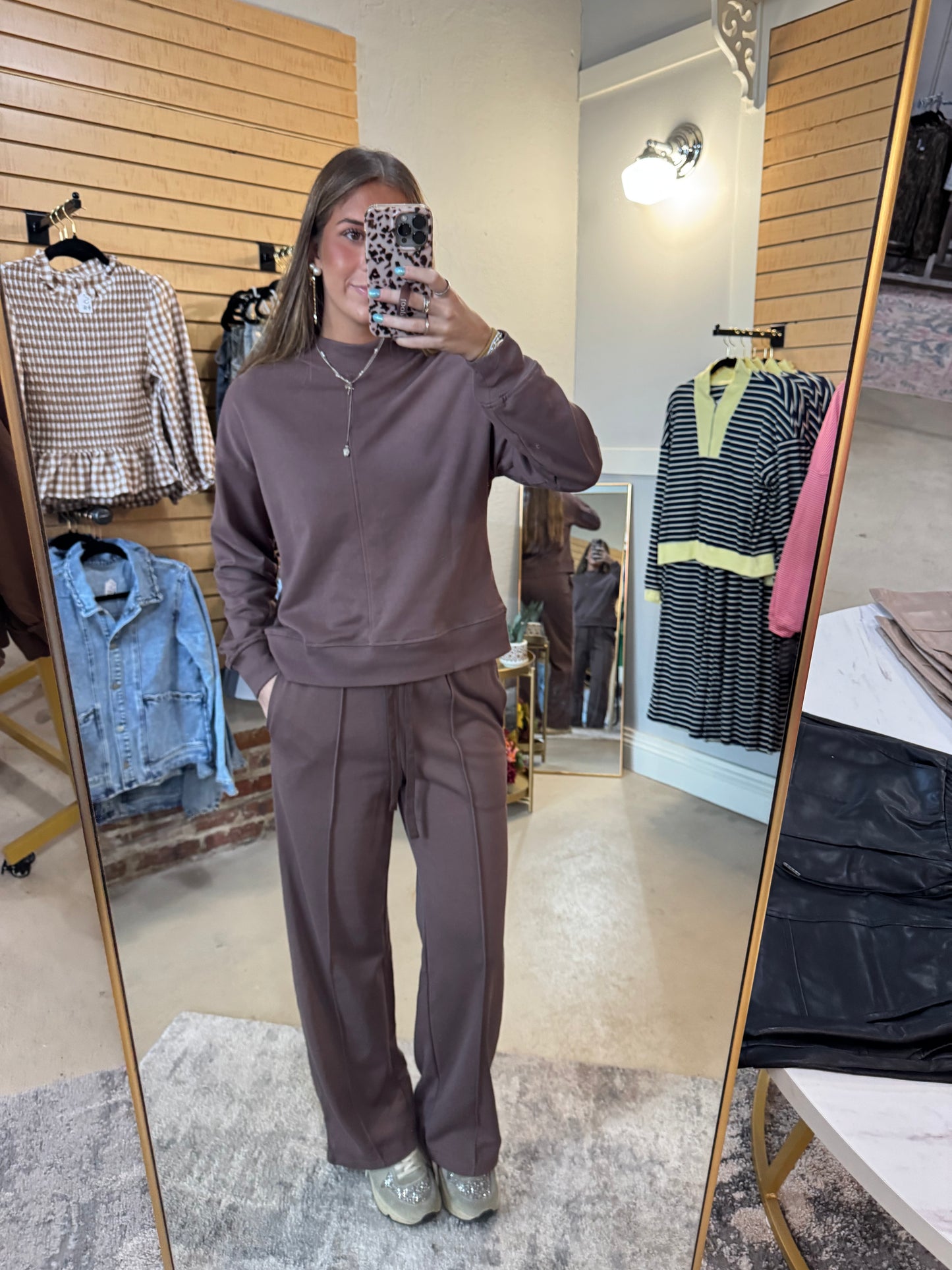 Brown Mock Neck Pants Set