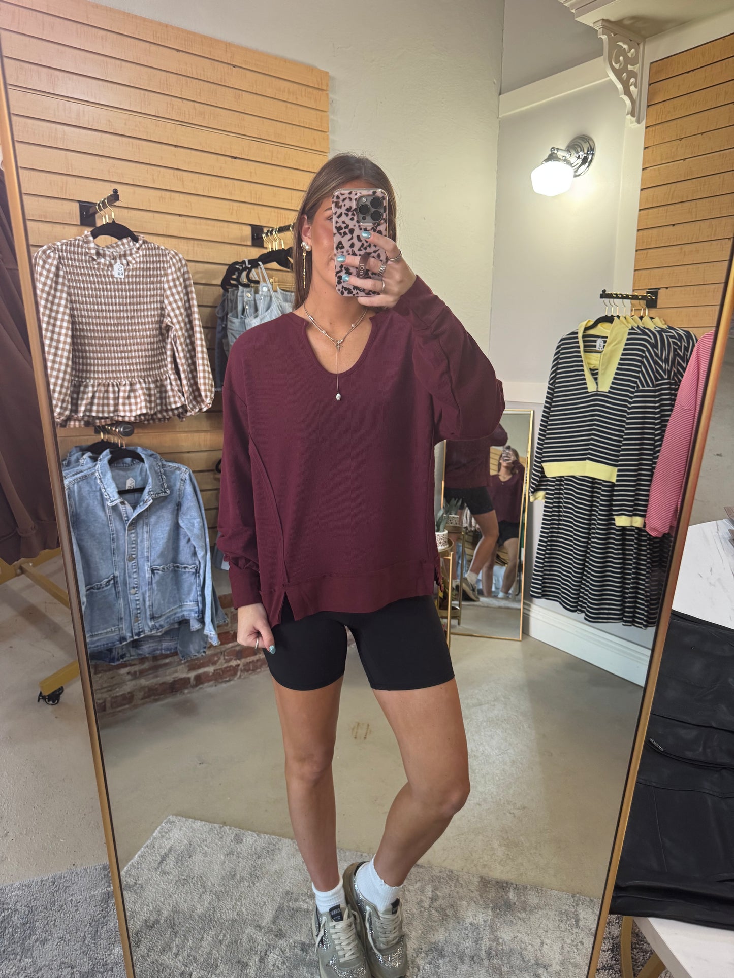 Maroon Long Sleeve Waffle Top