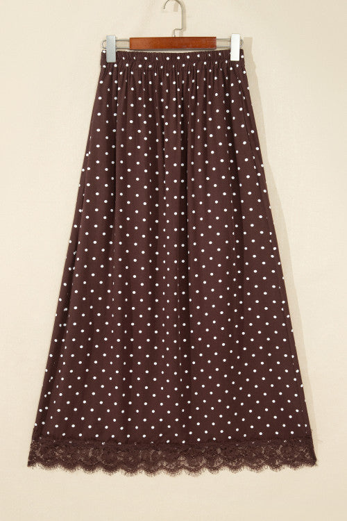 Brown Polka Dot Lace Hem Skirt