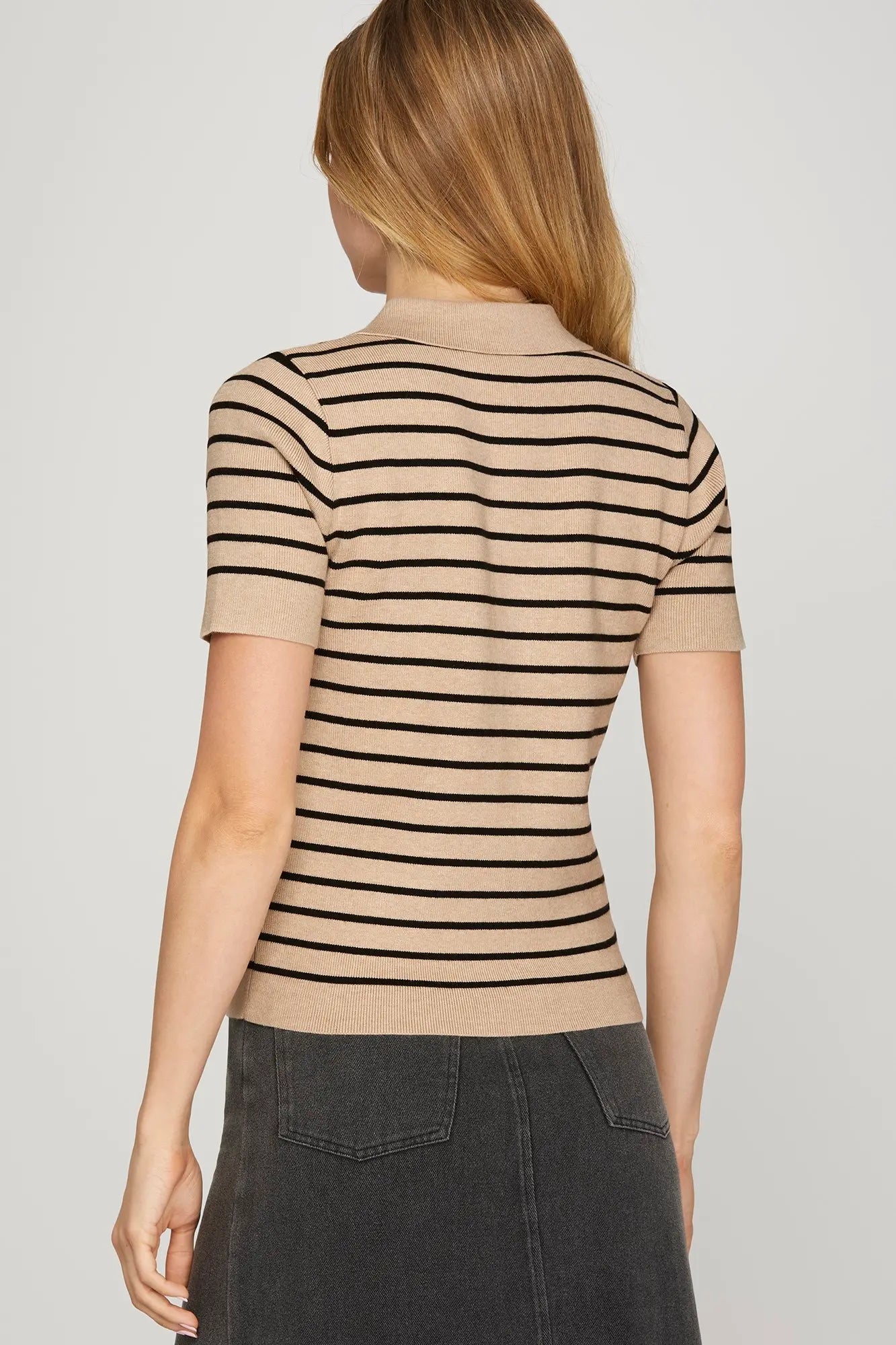 Black Striped Short Sleeve Cardigan