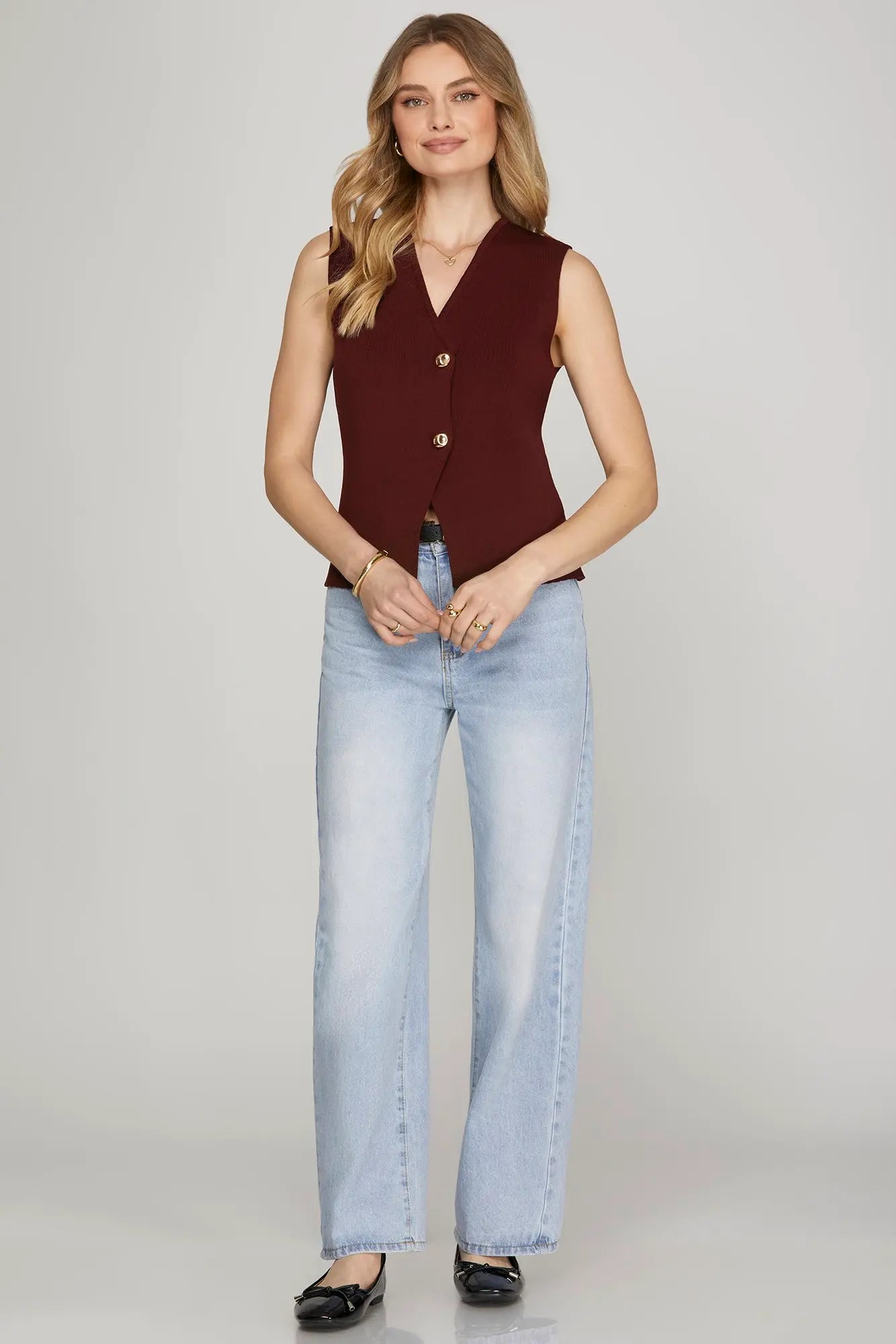 Maroon Gold Button Sweater Vest