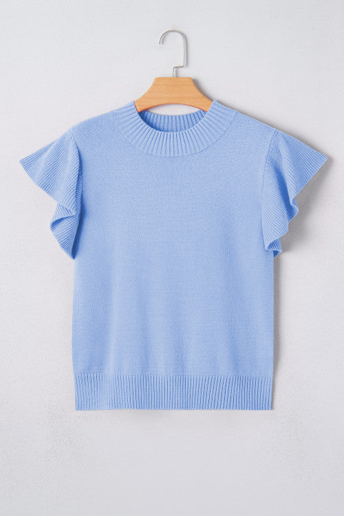Blue Ruffle Sleeve Top