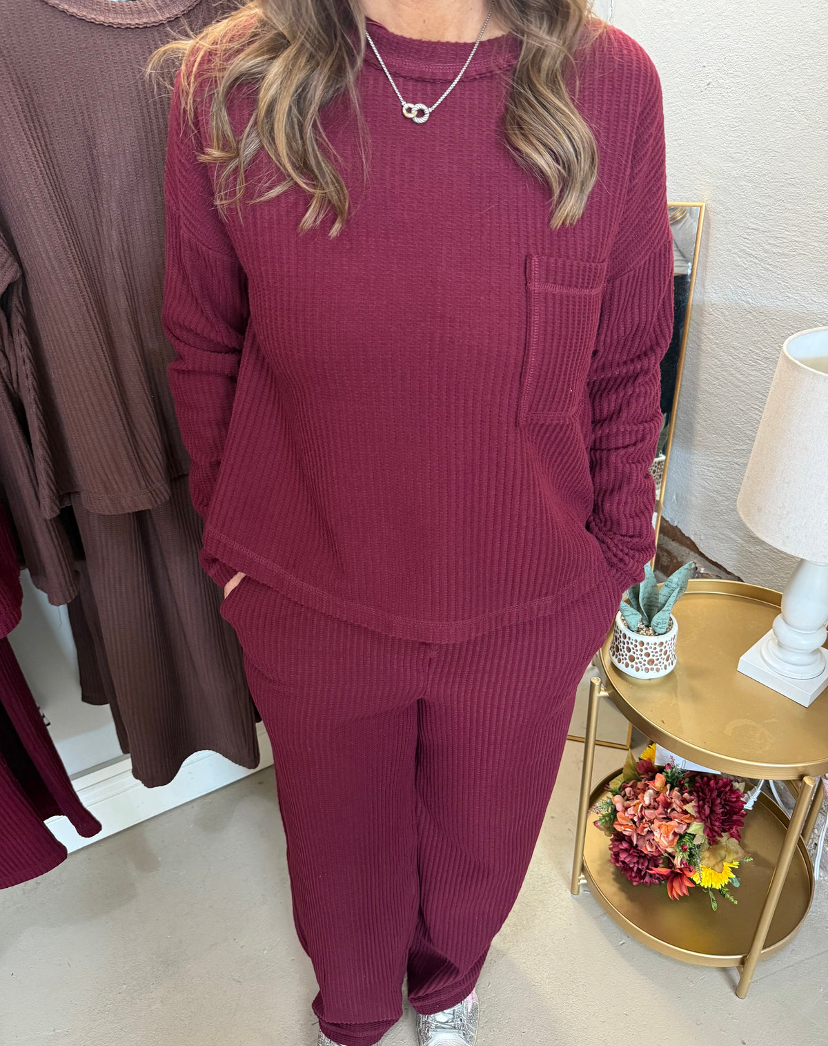 Maroon Waffle Knit Set
