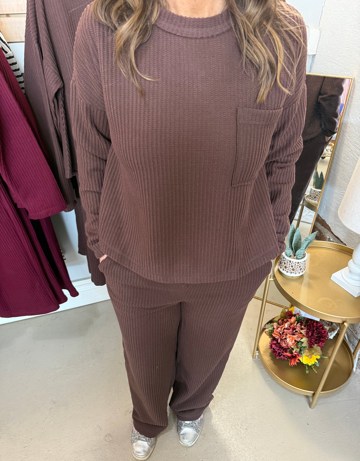 Brown Waffle Knit Set