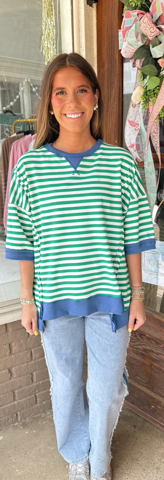 Green & Blue Stripe Top