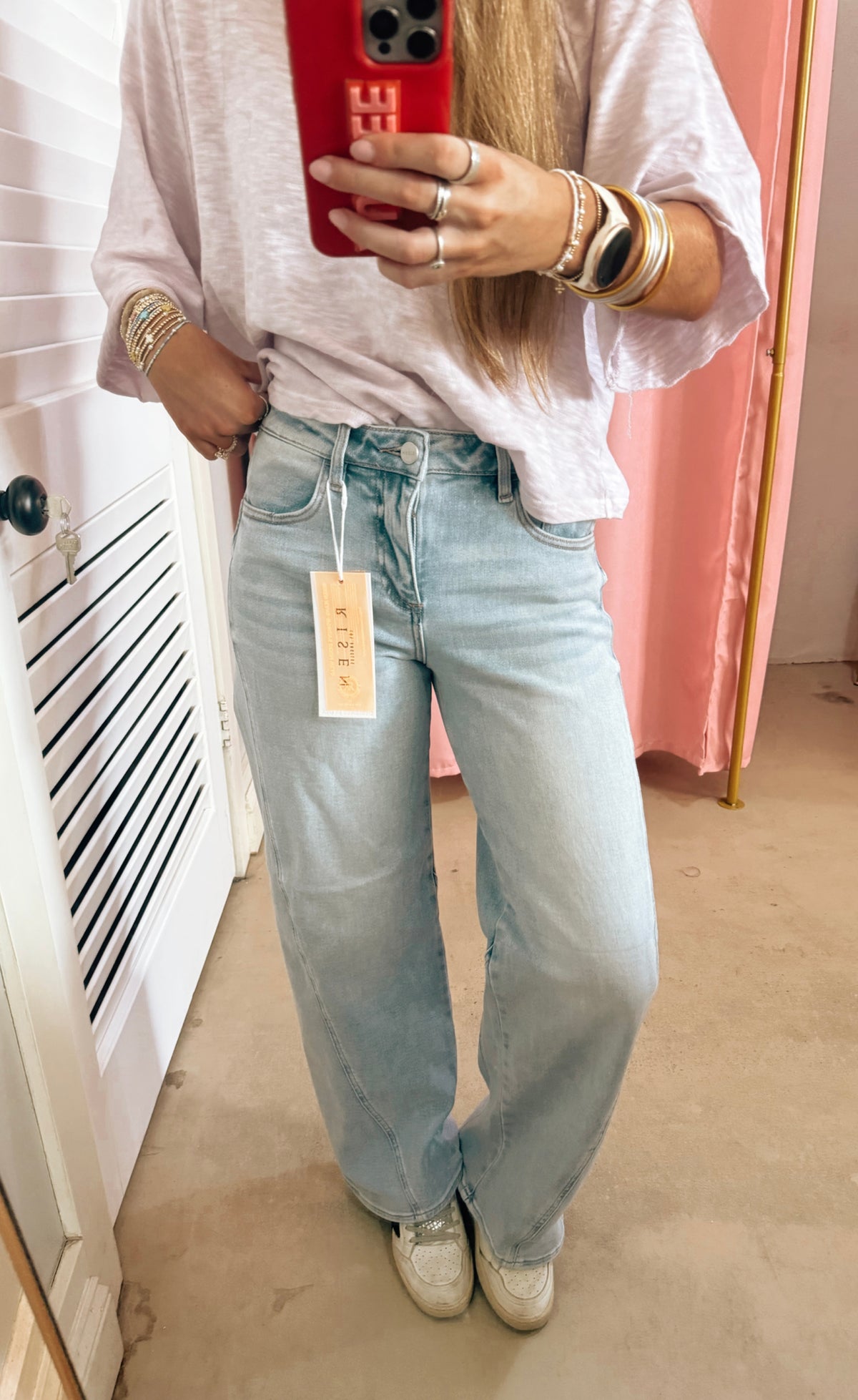Light Denim Risen Barrel Jeans
