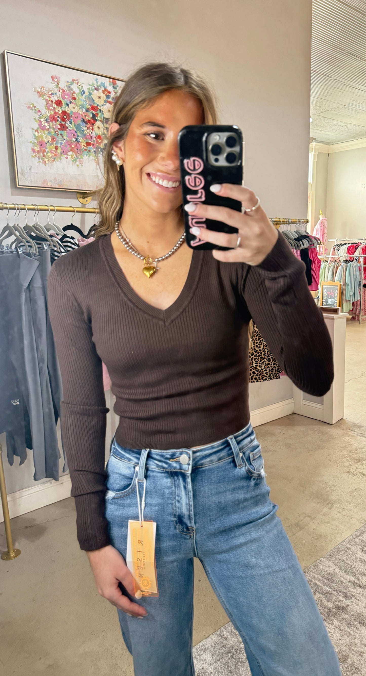 Simple Brown V Neck Top