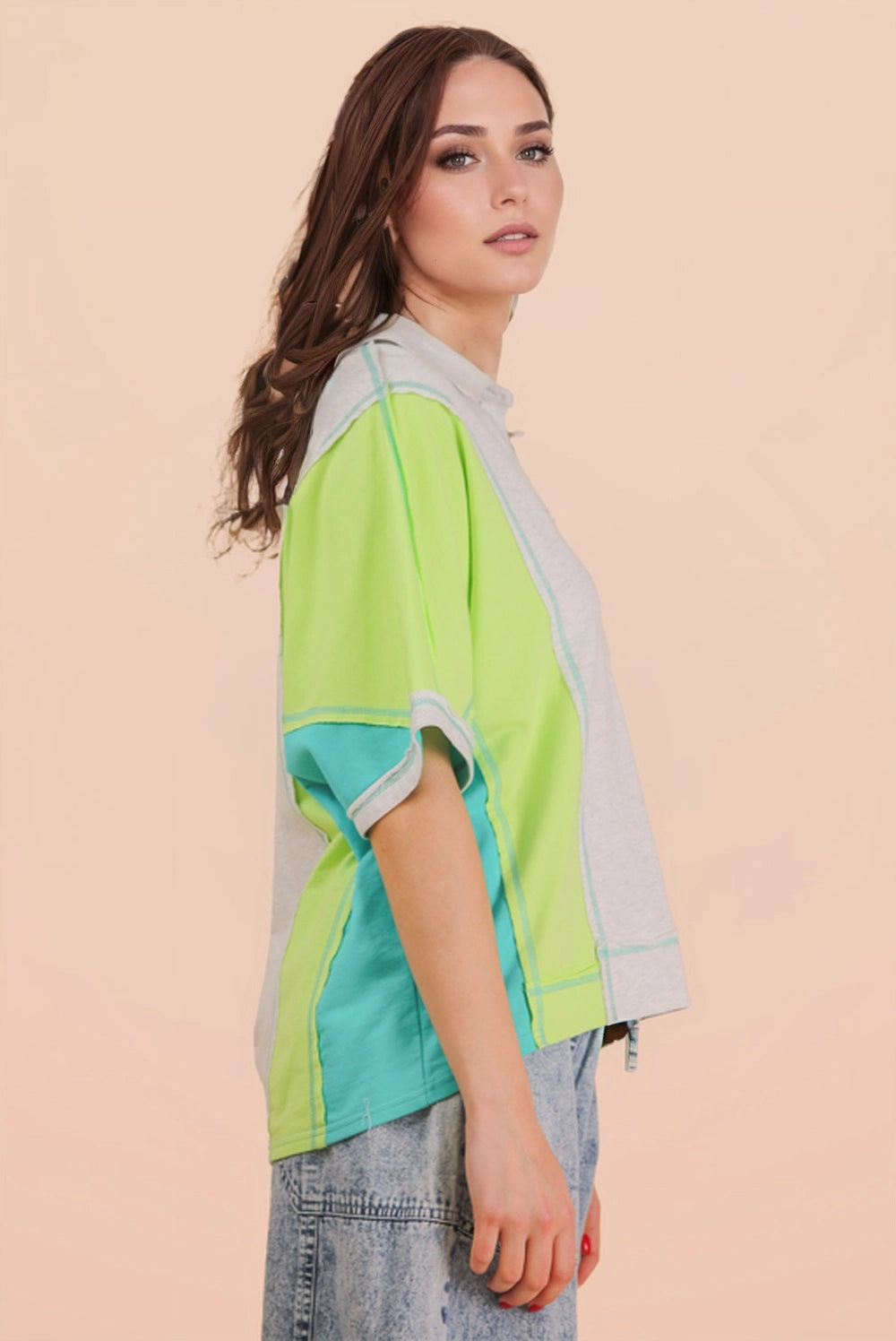 Oversized Green/Blue Color Block Top