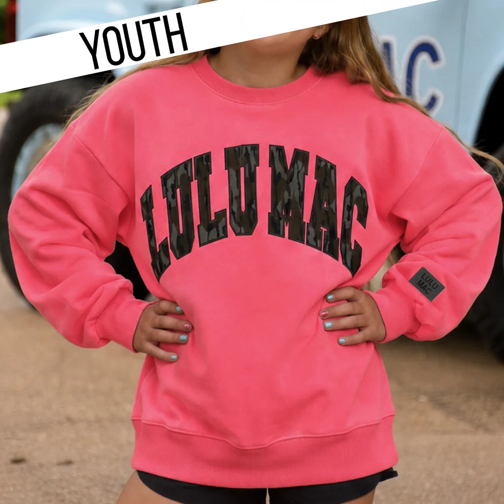 Youth Lulu Mac Bubblegum Pink Mossy Oak Bottomland Sweatshirt
