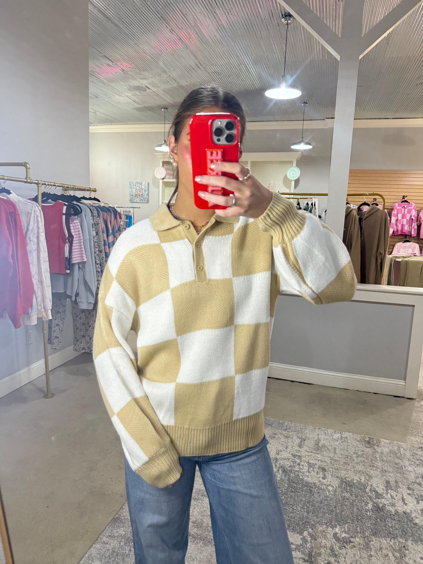 Collared Checkered Sweater