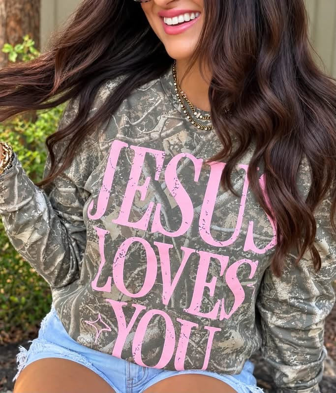 Jesus Loves You Long Sleeve Camo Tee