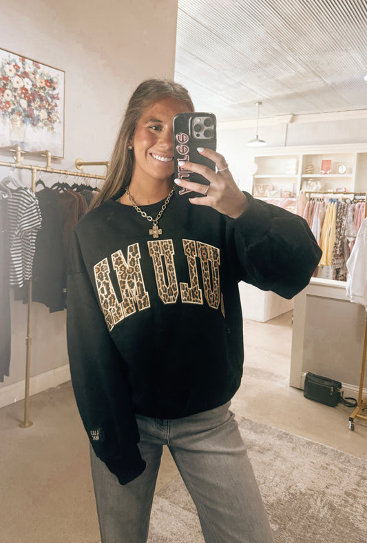 Black & Cheetah Lulu Mac sweatshirt