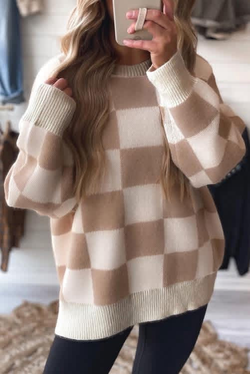 Tan Checkered Sweater