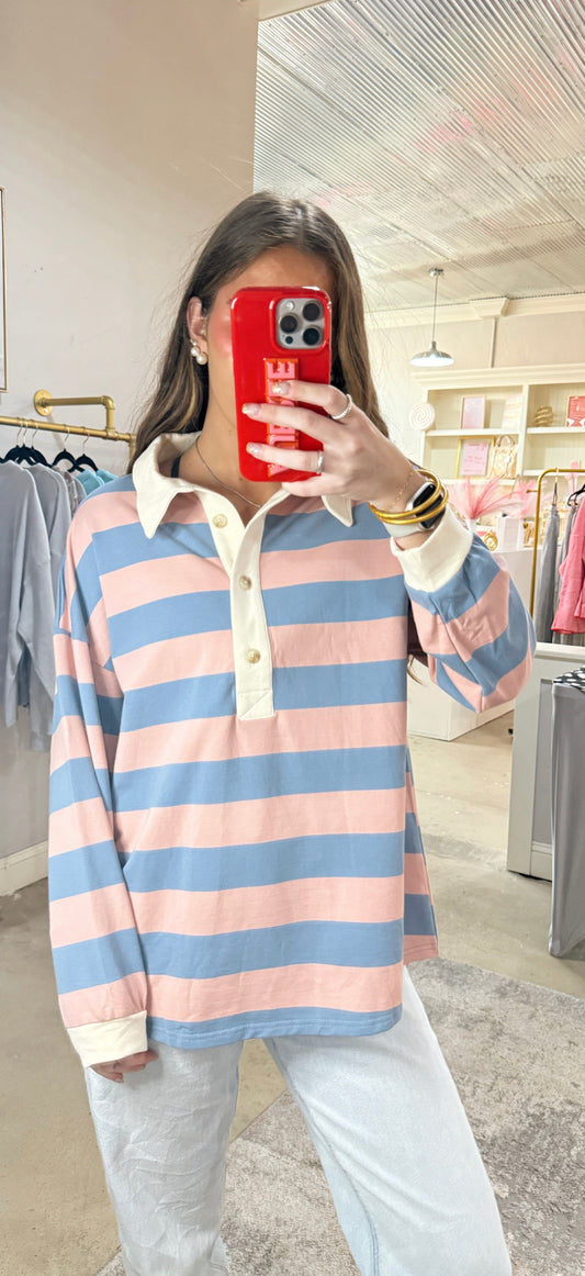 Blue & Coral Striped Top