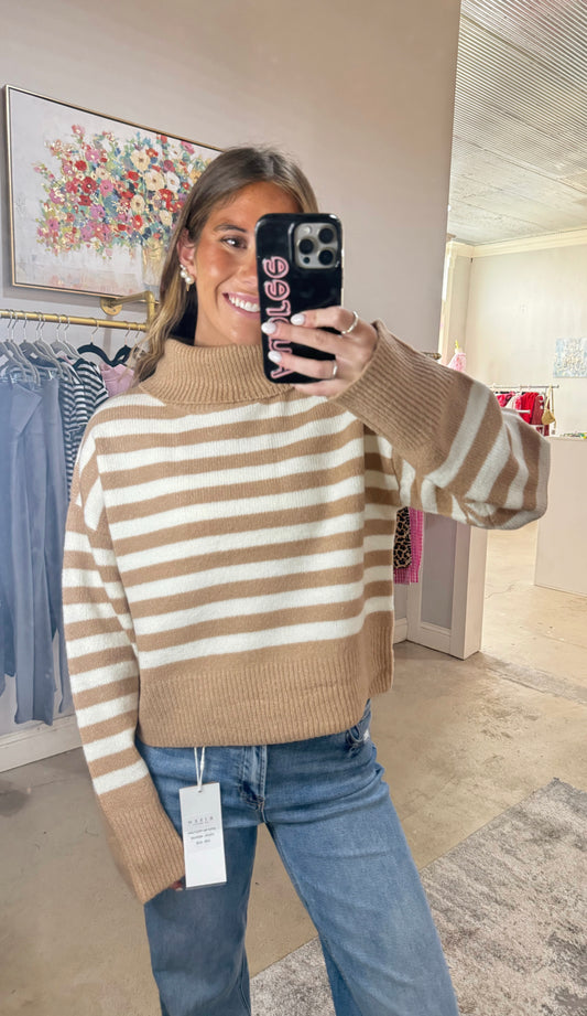 Tan + White Stripe Sweater