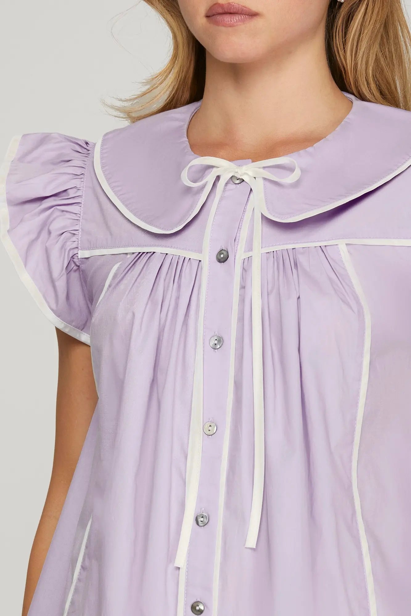 Lilac Flutter Sleeve Collar Dress