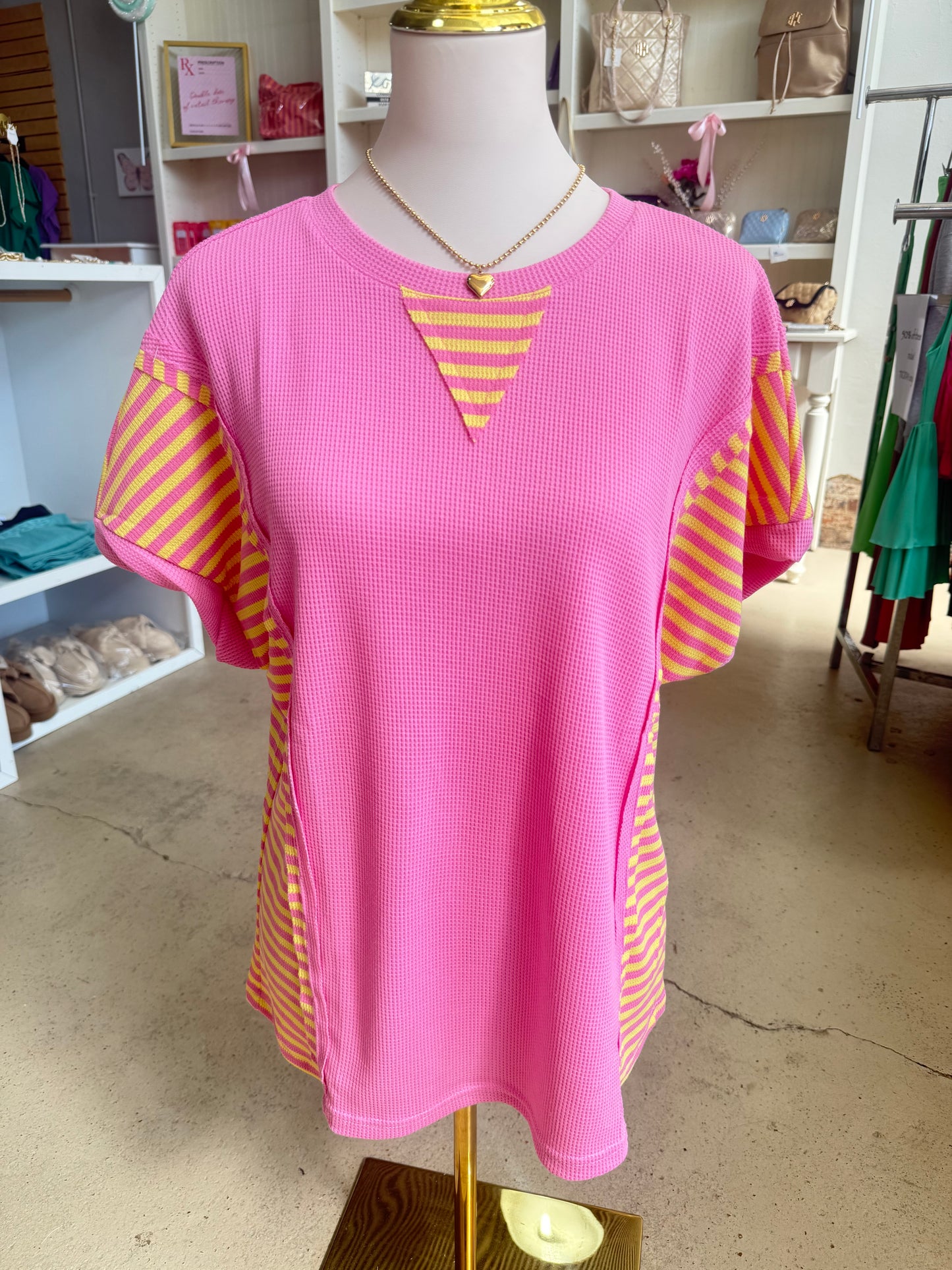 Pink/Yellow Waffle Knit Top