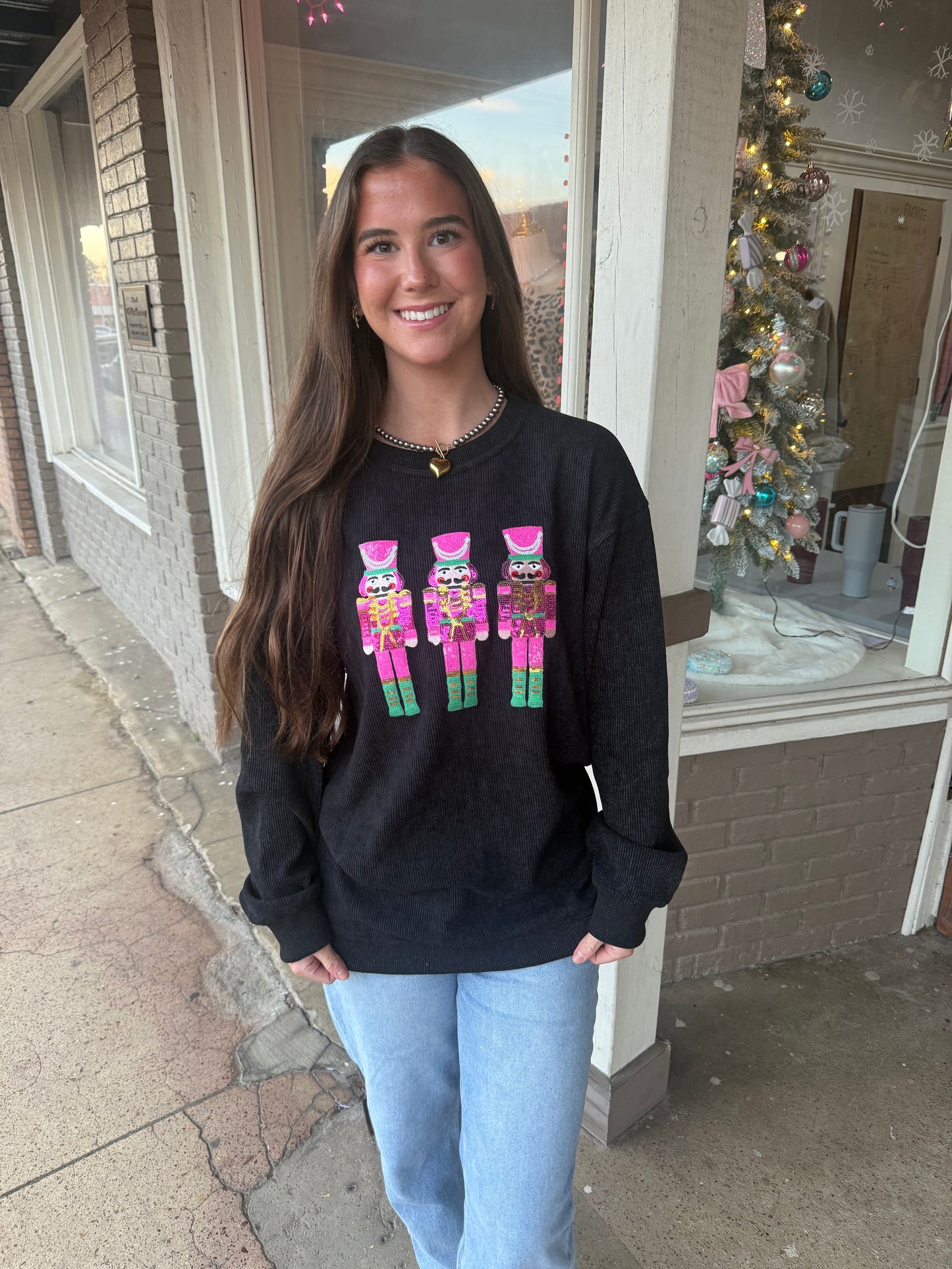 Black Sequin Nutcracker Pullover