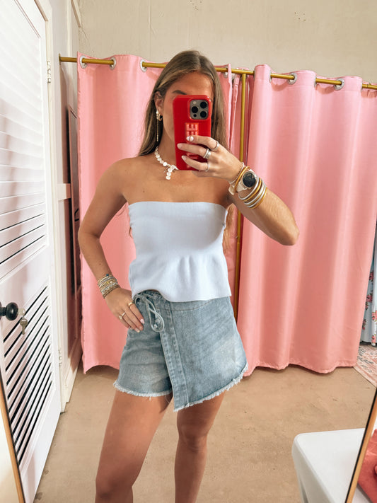 Denim Skort with Tie