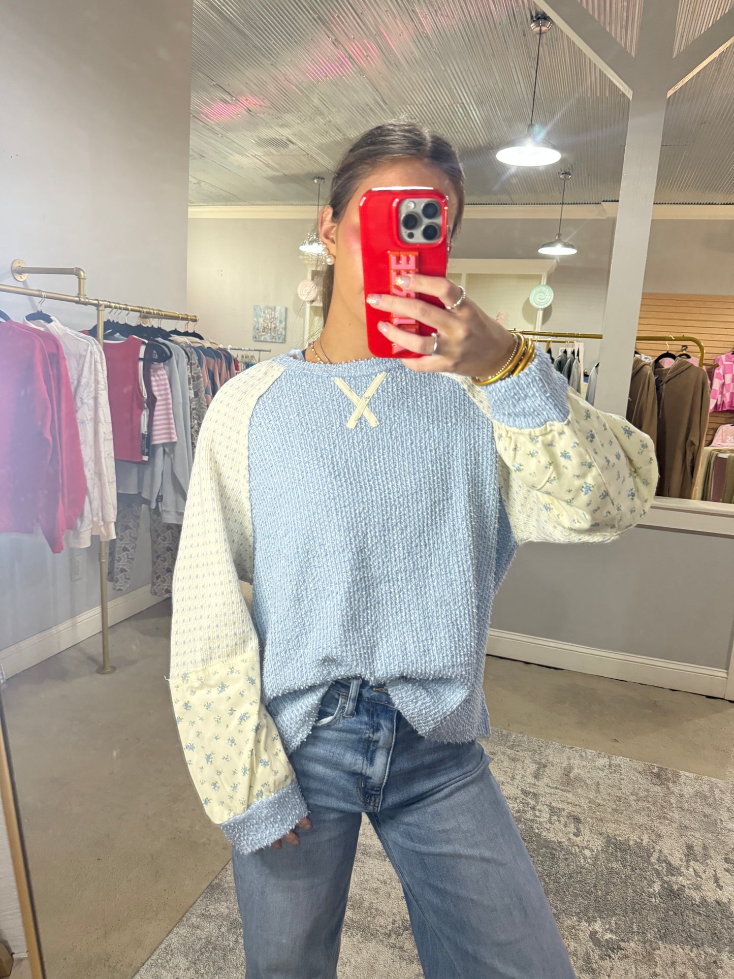 Blue Floral Sleeve Top